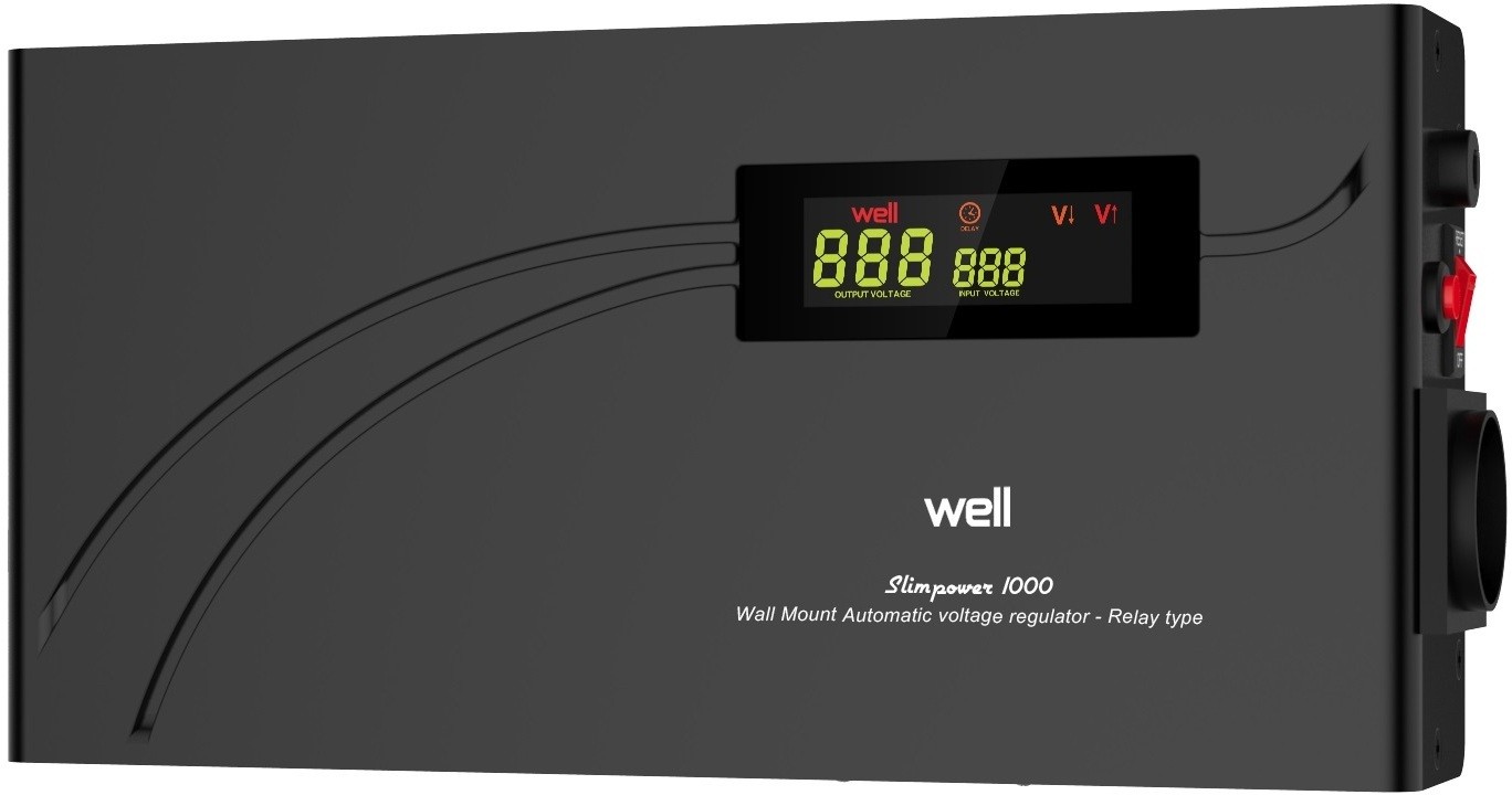 Stabilizator automat de tensiune cu releu 1000VA, orizontal, Well Cod EAN: 5948636026566 AVR-REL-SLIMPOWER1000-WL