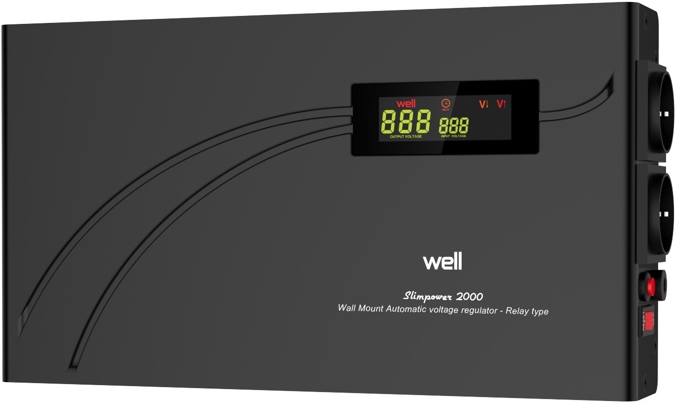 Stabilizator automat de tensiune cu releu 2000VA, orizontal, Well Cod EAN: 5948636026580 AVR-REL-SLIMPOWER2000-WL