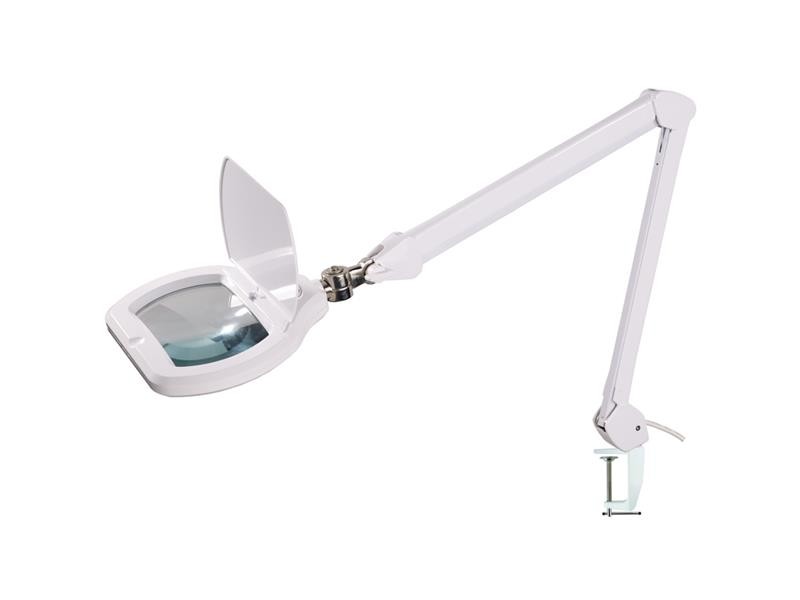 Lampă cu lupa dreptunghiulară prindere cu clemă 3 dioptrii iluminare LED SMD (72x) alb L-3DP-LED-108-S-MM178