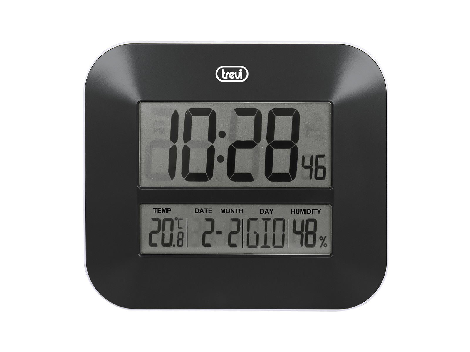 ceas de perete digital om 3520 d, 27cm, temperatura, calendar, negru, trevi