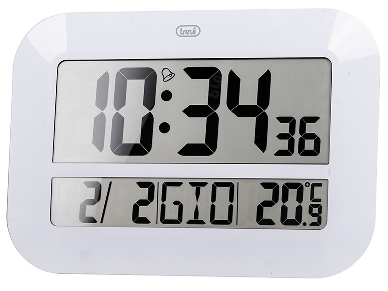 ceas de perete digital om 3540 d, 46cm, temperatura, calendar, alb, trevi