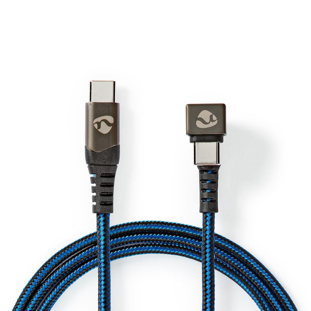 cablu usb-c - usb-c, conector gaming 180°, 2m, negru/albastru, nedis