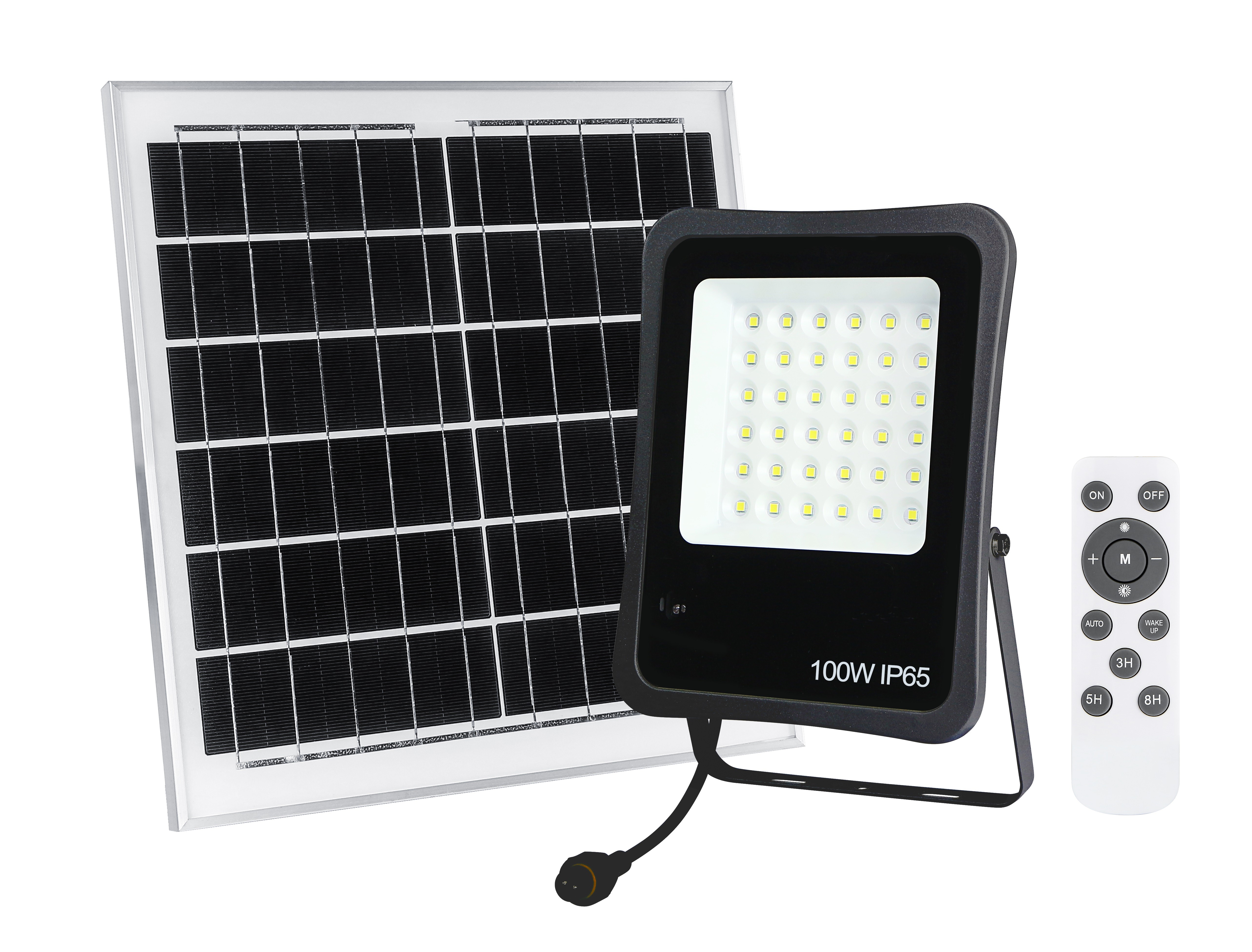 proiector solar well 100w, panou solar 15w, senzor de miscare cu microunde, lumina rece