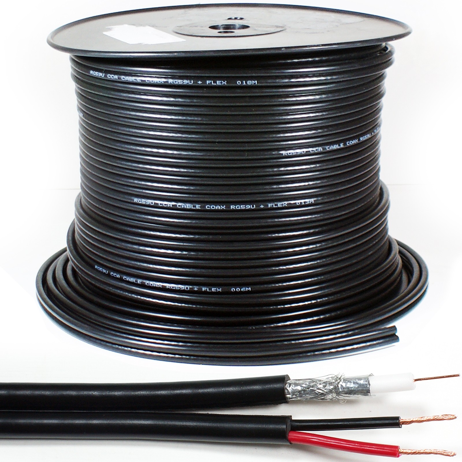 cablu coaxial rg59 cu alimentare 75r 1x0.81mm cupru +128x0.12mm cca / 6mm pvc negru well