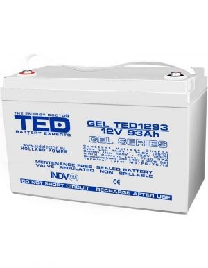 Acumulator 12V GEL Deep Cycle Solar, Dimensiuni 305 x 167 x 208 mm, Baterie 12V 93Ah M8, TED Electric TED003485