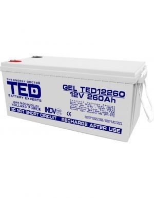 Acumulator 12V GEL Deep Cycle Solar, Dimensiuni 520 x 268 x 220 mm, Baterie 12V 260Ah M8, TED Electric TED003539
