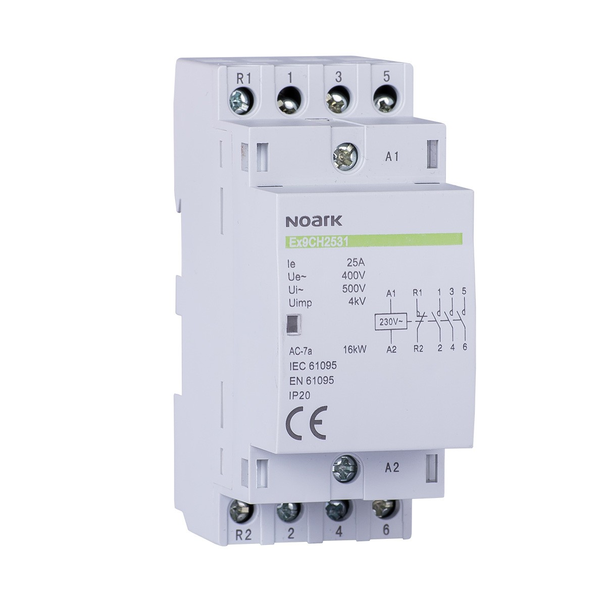 contactor de instalare ex9ch25 20 230v 50/60hz, 107320, noark