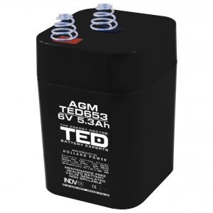 Acumulator 6V Stationar VRLA, Dimensiuni 67 x 67 x 97 mm, Baterie 6V 5.3Ah, TED Electric TED002952