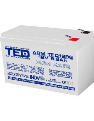 Acumulator 12V High Rate, Dimensiuni 151 x 65 x 95 mm, Baterie 12V 9.6Ah F2, TED Electric TED003324