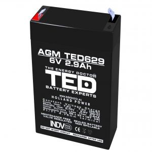 Acumulator 6V Stationar VRLA, Dimensiuni 65 x 33 x 105 mm, Baterie 6V 2.9Ah, TED Electric TED002877