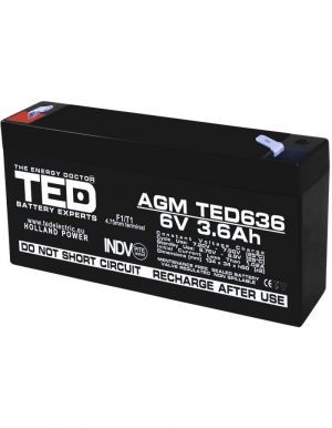 Acumulator 6V Stationar VRLA, Dimensiuni 133 x 34 x 59 mm, Baterie 6V 3.6Ah F1, TED Electric TED002891