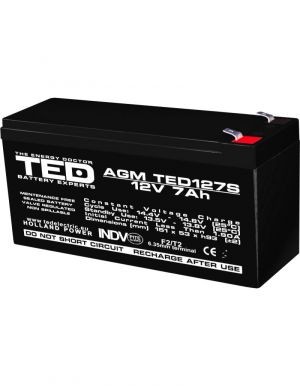 Acumulator 12V Stationar VRLA, Dimensiuni 149 x 49 x 95 mm, Baterie 12V 7Ah F2, TED Electric TED003195