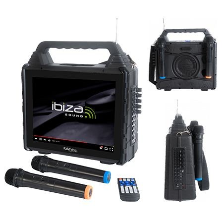 set portabil karaoke cu ecran incorporat 14.1" si 2 mic wireless