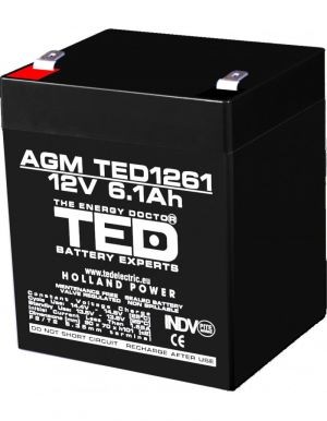 Acumulator 12V Stationar VRLA, Dimensiuni 90 x 70 x 98 mm, Baterie 12V 6.1Ah F2, TED Electric TED003171