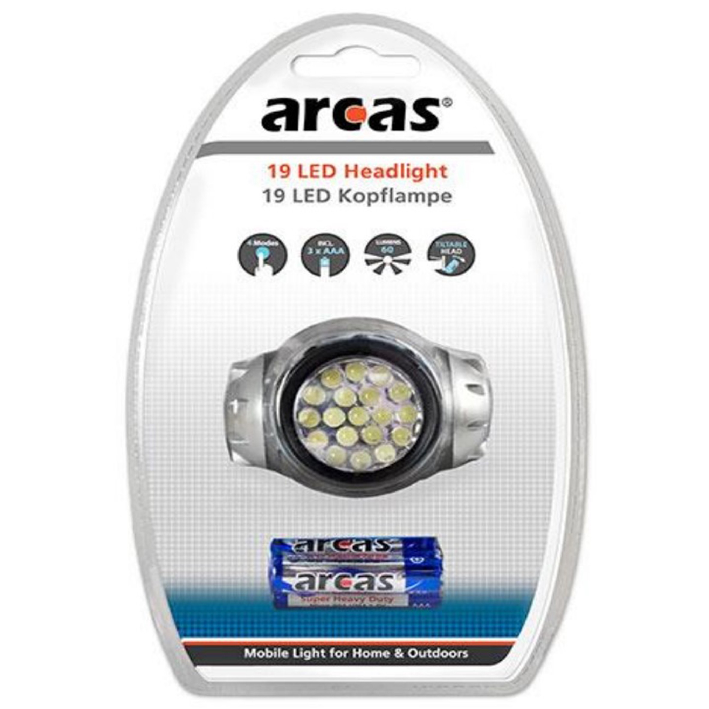 lanterna de cap cu 19 led-uri credd, include 3 x aaa r3, arcas