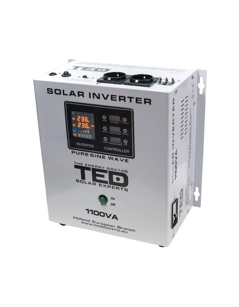 invertor solar fotovoltaic monofazat off-grid, 12v 1100va 700w mppt cu unda sinusoidala pura, ted electric ted000279