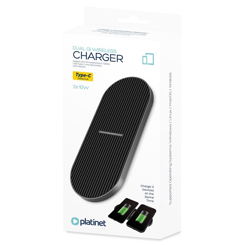 charger wireless qi duo 2x10w type c platinet