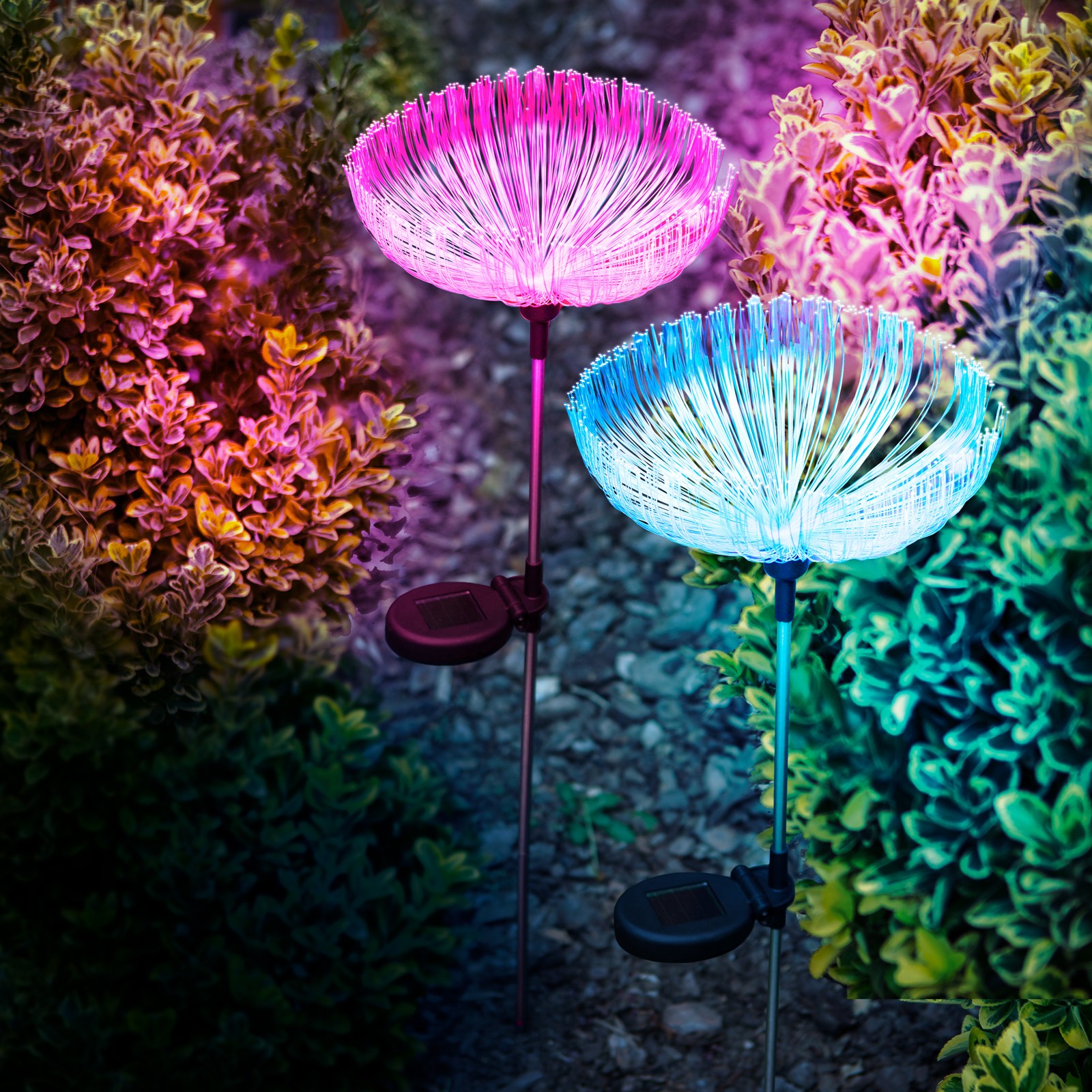 lampa solara meduza cu fibra optica - 80 cm - led color