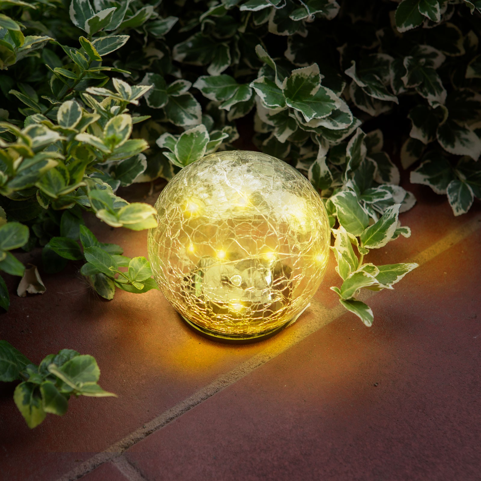 lampa solara sfera sticla - 12 cm - 15 led alb cald