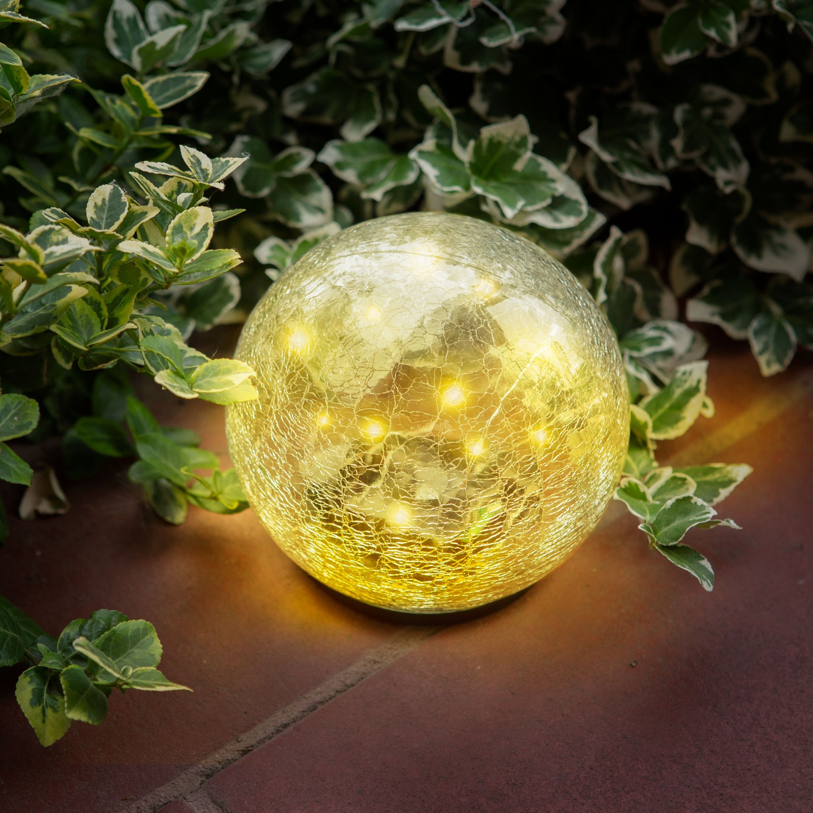 lampa solara sfera sticla - 15 cm - 20 led alb cald