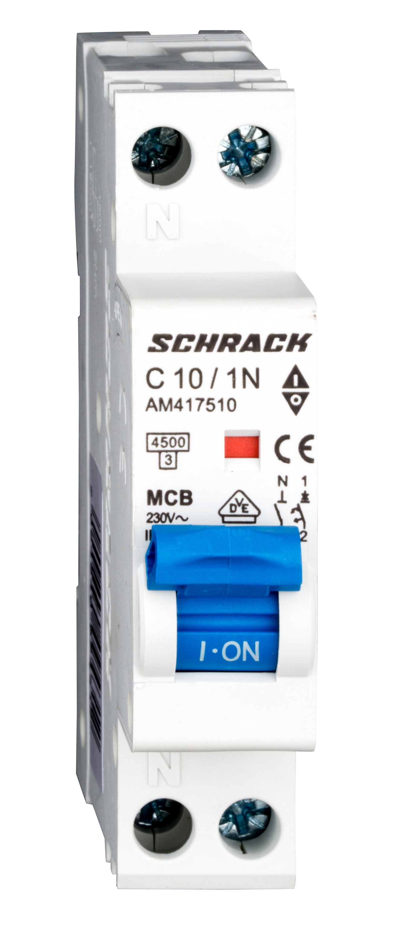 siguranta electrica automata schrack amparo am417510--, 4,5ka, 10a, 1p+n, 1 modul