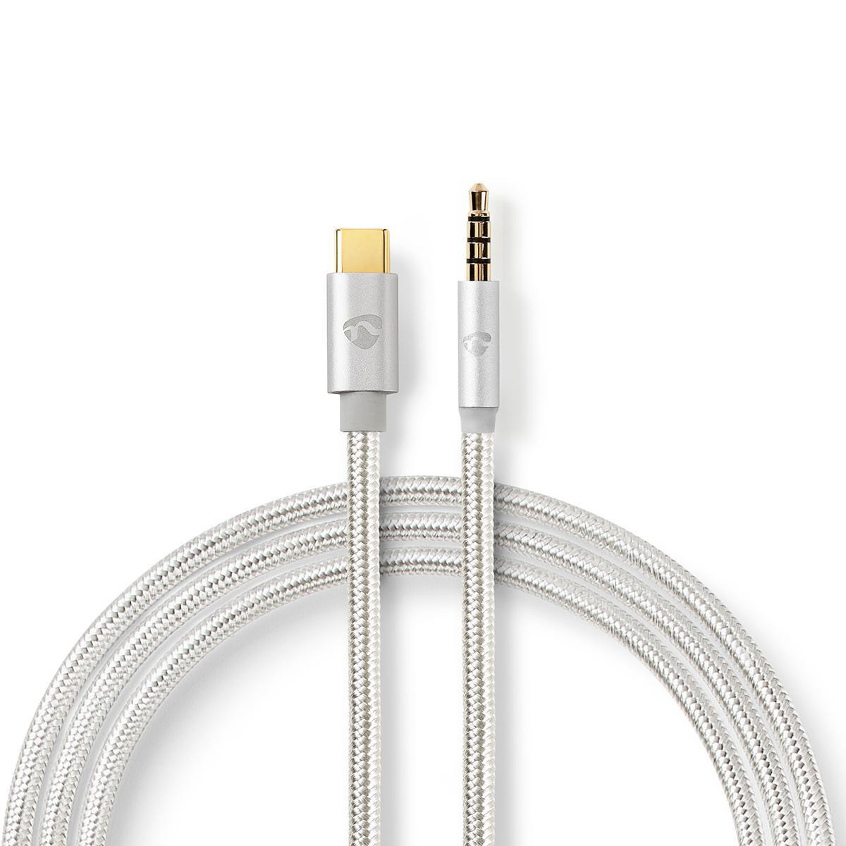 cablu usb-c - jack 3.5 mm tata, 1m, argintiu/textil, nedis
