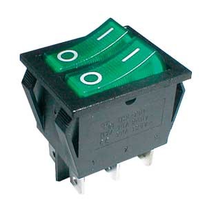 Comutator basculant 2x (2pol./3pin) ON-OFF 250V / 15A - verde transparent