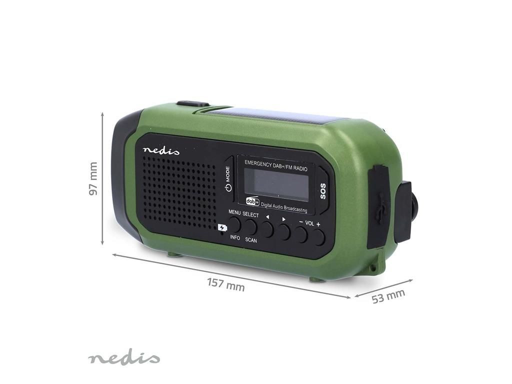 radio portabil de urgenta, dab+, fm, 5w, ecran 1,46", panou solar, negru/verde, nedis - imagine 5