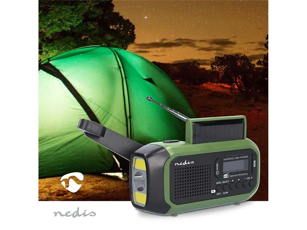 radio portabil de urgenta, dab+, fm, 5w, ecran 1,46", panou solar, negru/verde, nedis - imagine 6
