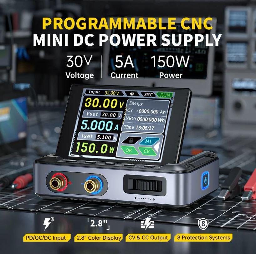 sursa de alimentare dc portabila, ecran 2.8", 0-30v, 0-5a, 150w, fnirsi dps-150 - imagine 3