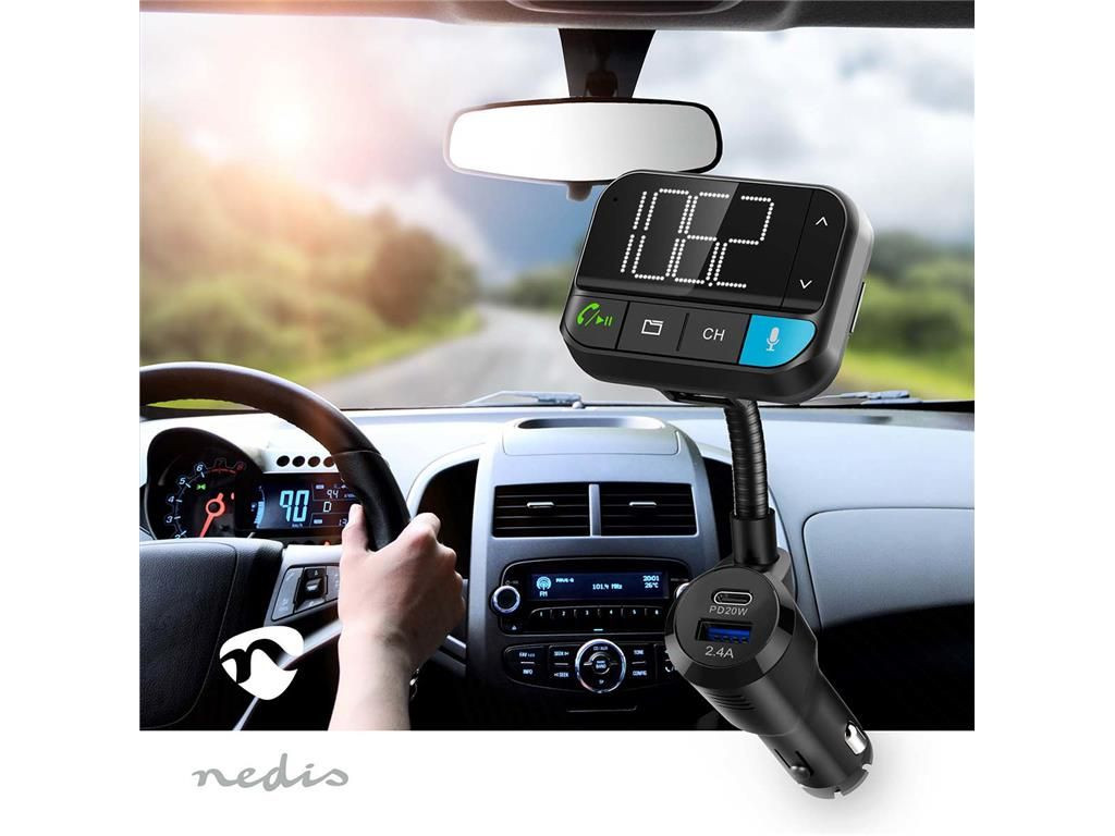 modulator fm nedis, bluetooth, bass boost, hands-free, pd 20w, 1x usb-c, 1x qc usb-a, asistent vocal, negru - imagine 4