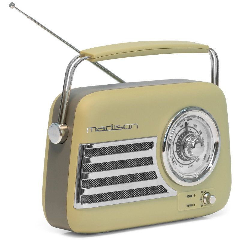 radio fm portabil nostalgia 15w cu functie bluetooth/aux -olive - imagine 3