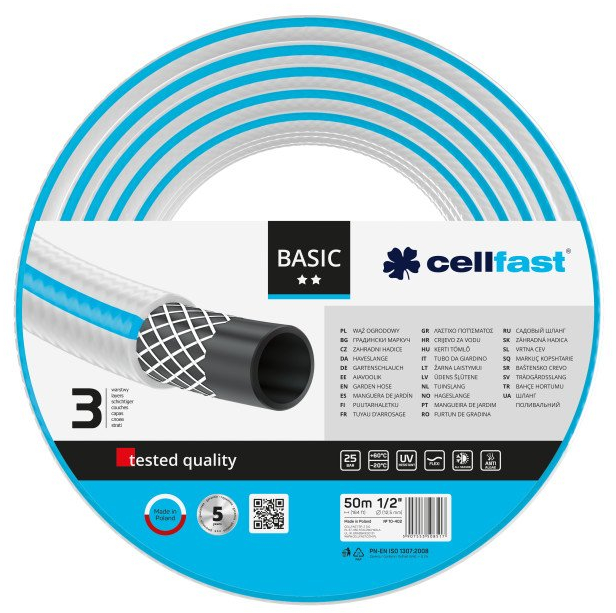 furtun pentru gradina cellfast basic cu 3 straturi, 1 2 , armat, 50m, protectie uv