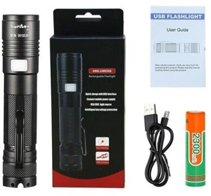 lanterna led supfire a5, 300lm, 200m incarcare usb, negru - 1 | YEO
