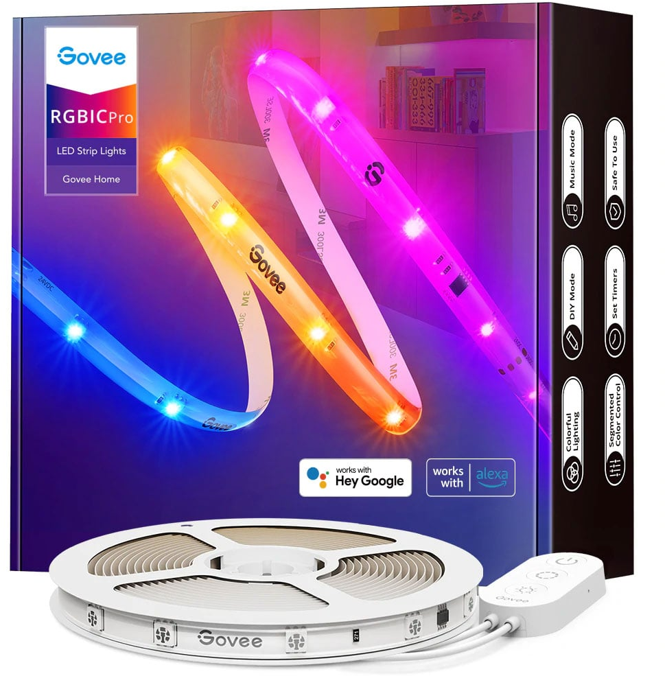 banda led govee rgbic pro h619a, 5m, sincronizare muzica, wifi si bluetooth, alexa , google asistant, strat protector