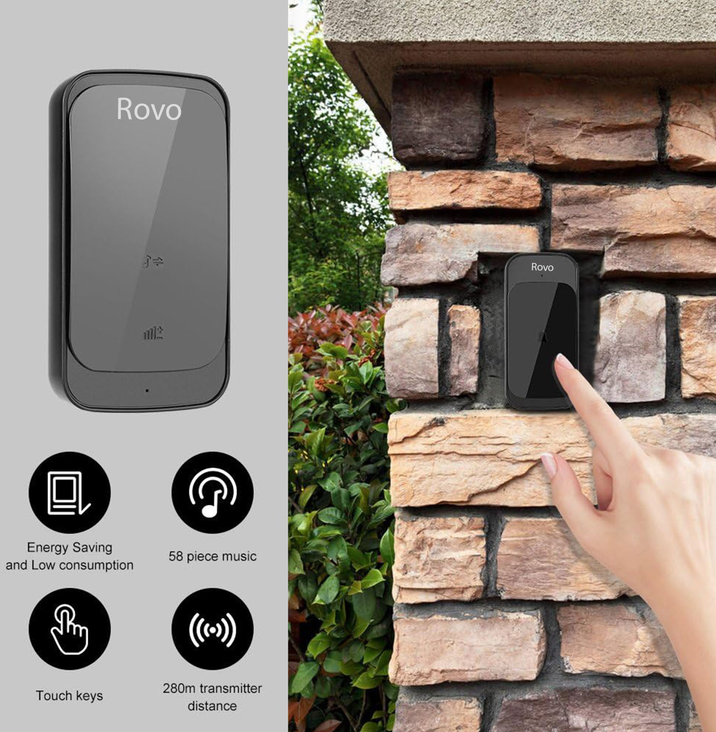 sonerie wifi rovo c03, 2 receptoare, ip44, 38 melodii - imagine 4