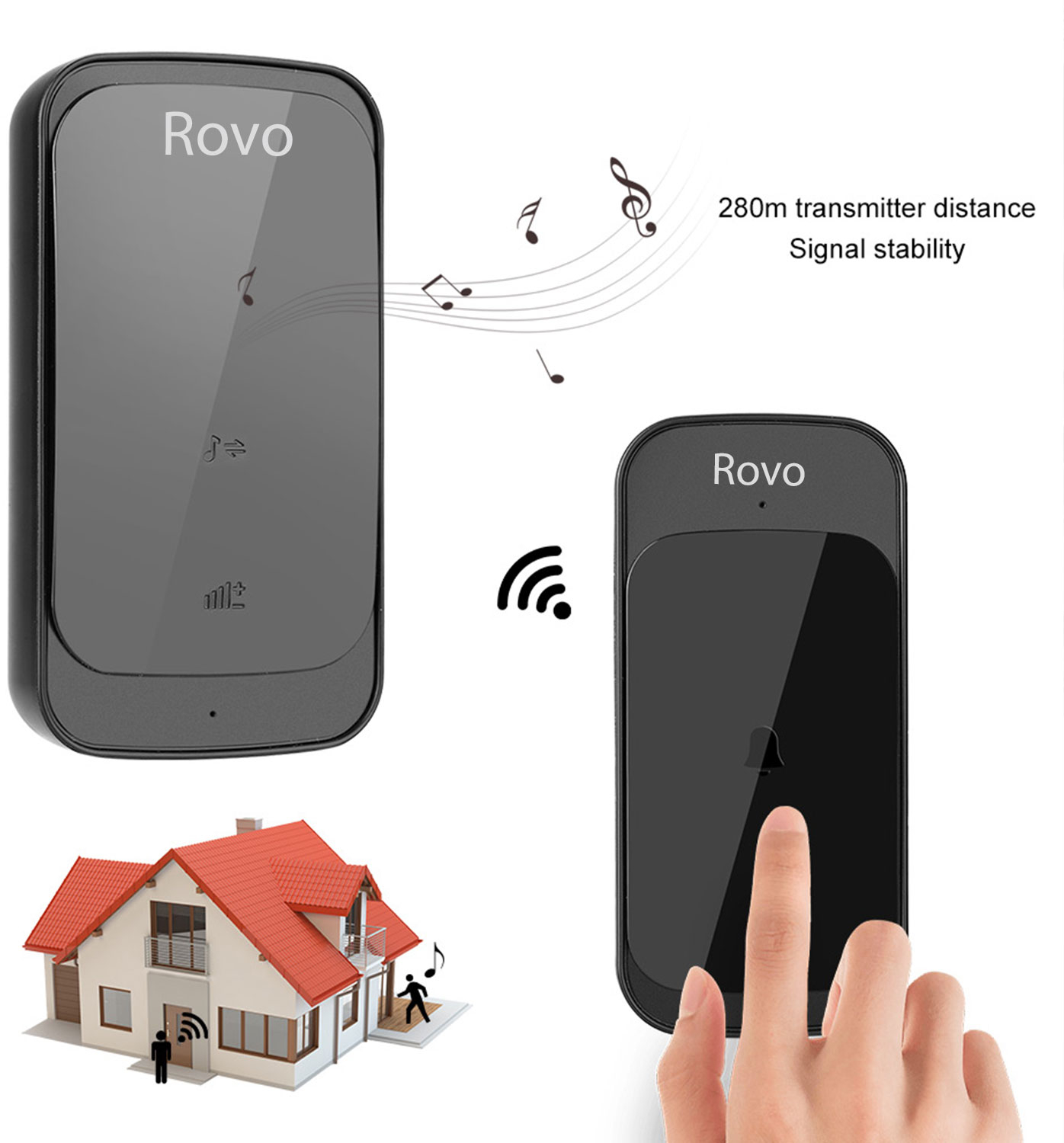 sonerie wifi rovo c03, 2 receptoare, ip44, 38 melodii - imagine 5