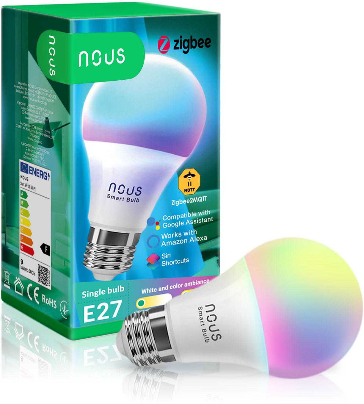 bec led rgb smart nous p3z zigbee, e27, control din aplicatie