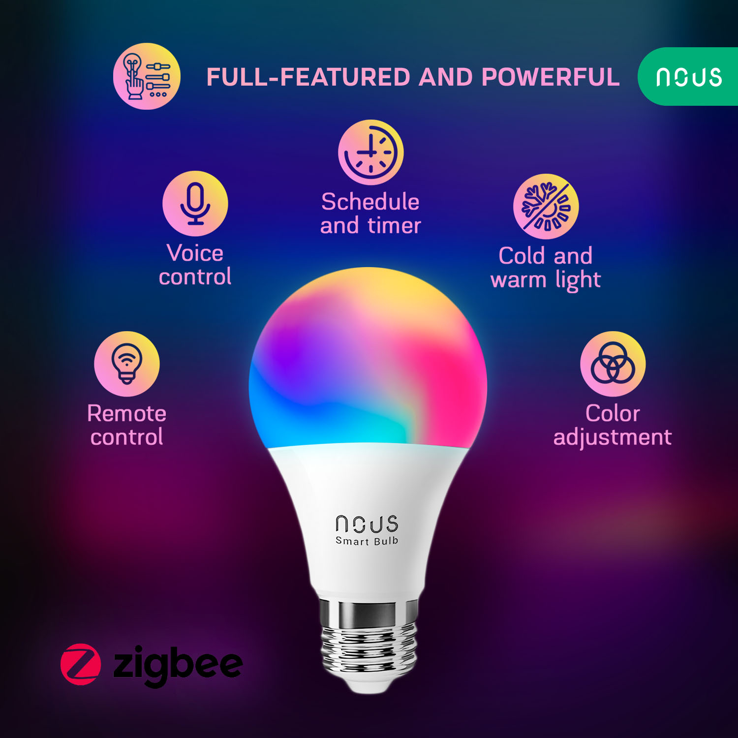 set 4 becuri led rgb smart nous p3z zigbee, e27, control din aplicatie - imagine 2