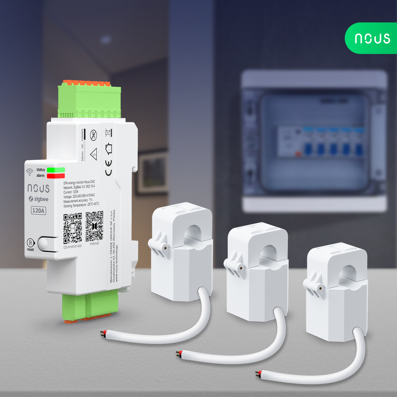 contor electric nous d4z zigbee smart din 120a, monitor consum in timp real , montare pe sina din - imagine 2