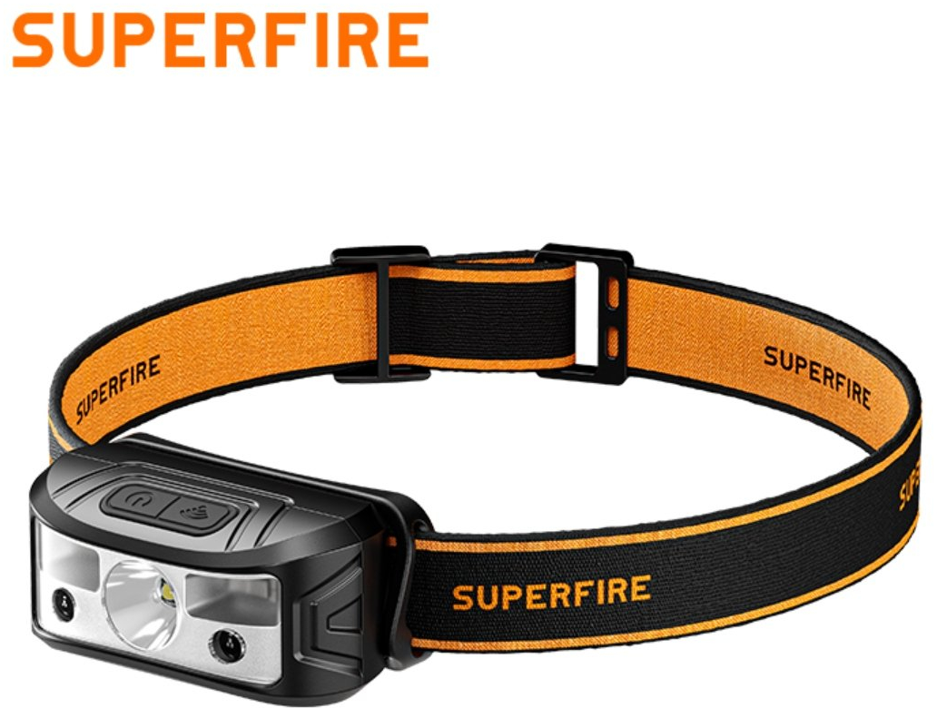lanterna led pentru cap superfire hl05-k, 120lm, 100m, 500mah, lumina rosie, control miscare
