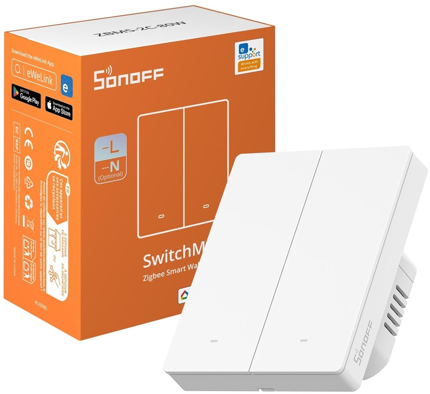 intrerupator inteligent sonoff zbm5-2c-80w ,zigbee, 2 canale, 10a - 1 | YEO