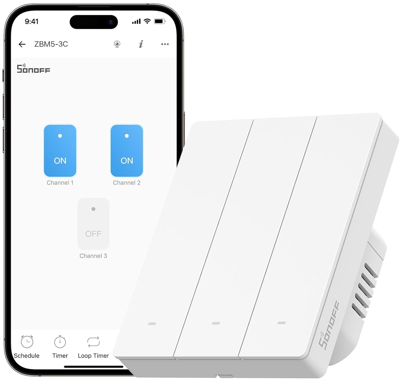 intrerupator inteligent sonoff zbm5-3c-80w, zigbee, 3 canale, 10a