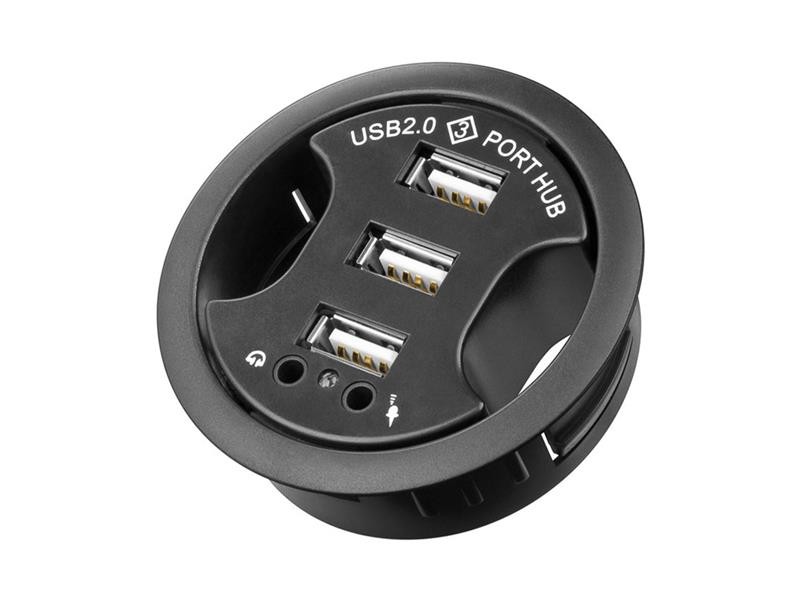 Reducere hub USB 3 porturi mufă audio GOOBAY 2x3,5mm, pentru a fi introdusă în placă