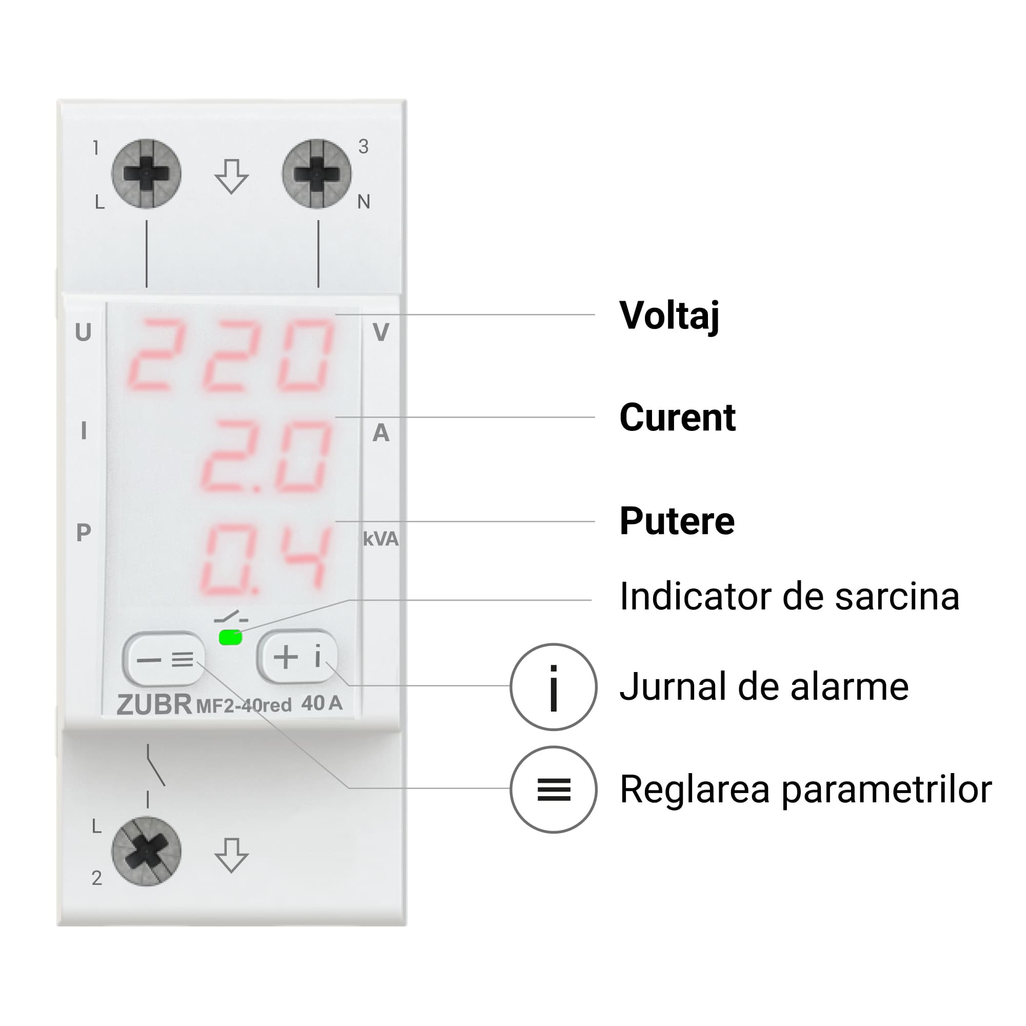 Releu de protectie tensiune si control al curentului, monofazat, mf2-40 , ZUBR - imagine 2