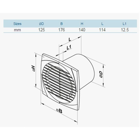 Ventilator baue vents 125dt, cu timer 2-30 minute, diametru 125m, debit 180 mc/h - imagine 2