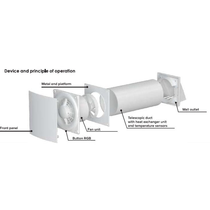 Ventilator venteurope cuper125, recuperare de caldura, filtru g3, alb, 200x200x423mm , Telecomanda Mod Smart - imagine 6