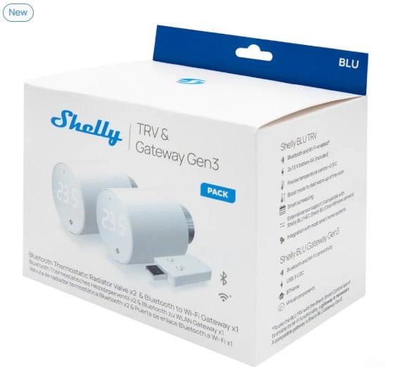 pachet de 2 valve termostatice pentru calorifer shelly blu trv, cu hub bluetooth inclus in pachet - imagine 2