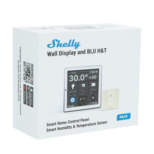 intrerupator smart cu touchscreen shelly wall display, alb, wi-fi, bluethooth + blu ht - imagine 2