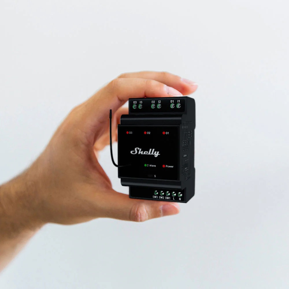 shelly wave pro 3 lr , releu inteligent z-wave long range cu 3 canale, montaj pe sina din - imagine 3